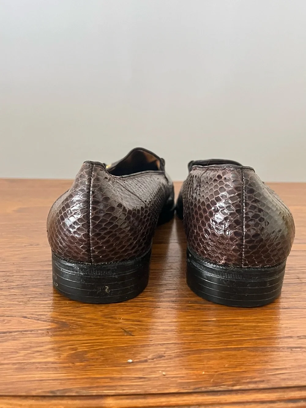 Giorgio Brutini Brown Genuine Snake- Texture Slip-On Loafers with Gold Bit